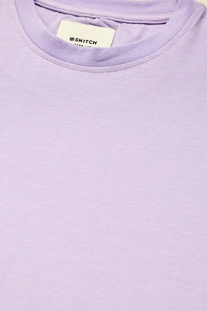 SNITCH Core Lab Lavender Solid Slim Fit T-Shirt